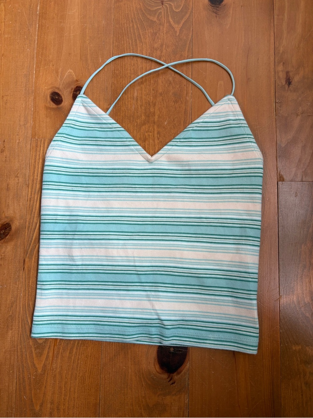 AMERICAN EAGLE - Striped Aqua & White Crop top Small (S)
